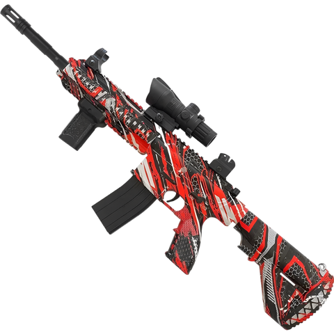 M416 Red Gel Blaster – Customizable electric blaster with auto/manual modes.