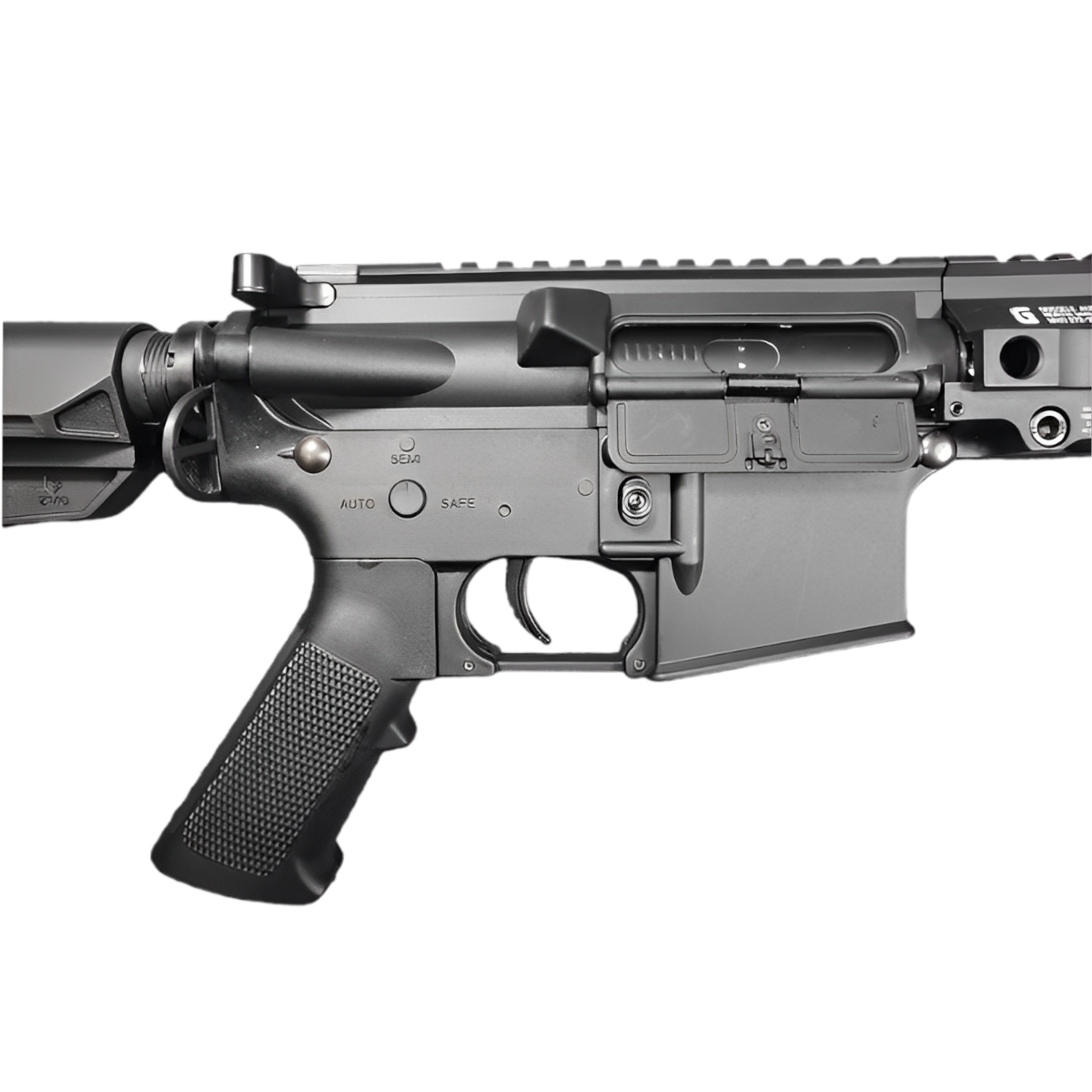 MK8 AR15 electric gel blaster in black with durable metal gearbox and nylon body