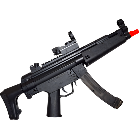 Black MP5 orby gun with ABS construction, green LED sight, and high gel ball capacity.