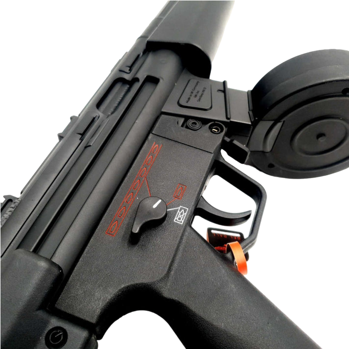 MP5 orby gun in black with ambidextrous fire selector and realistic design.