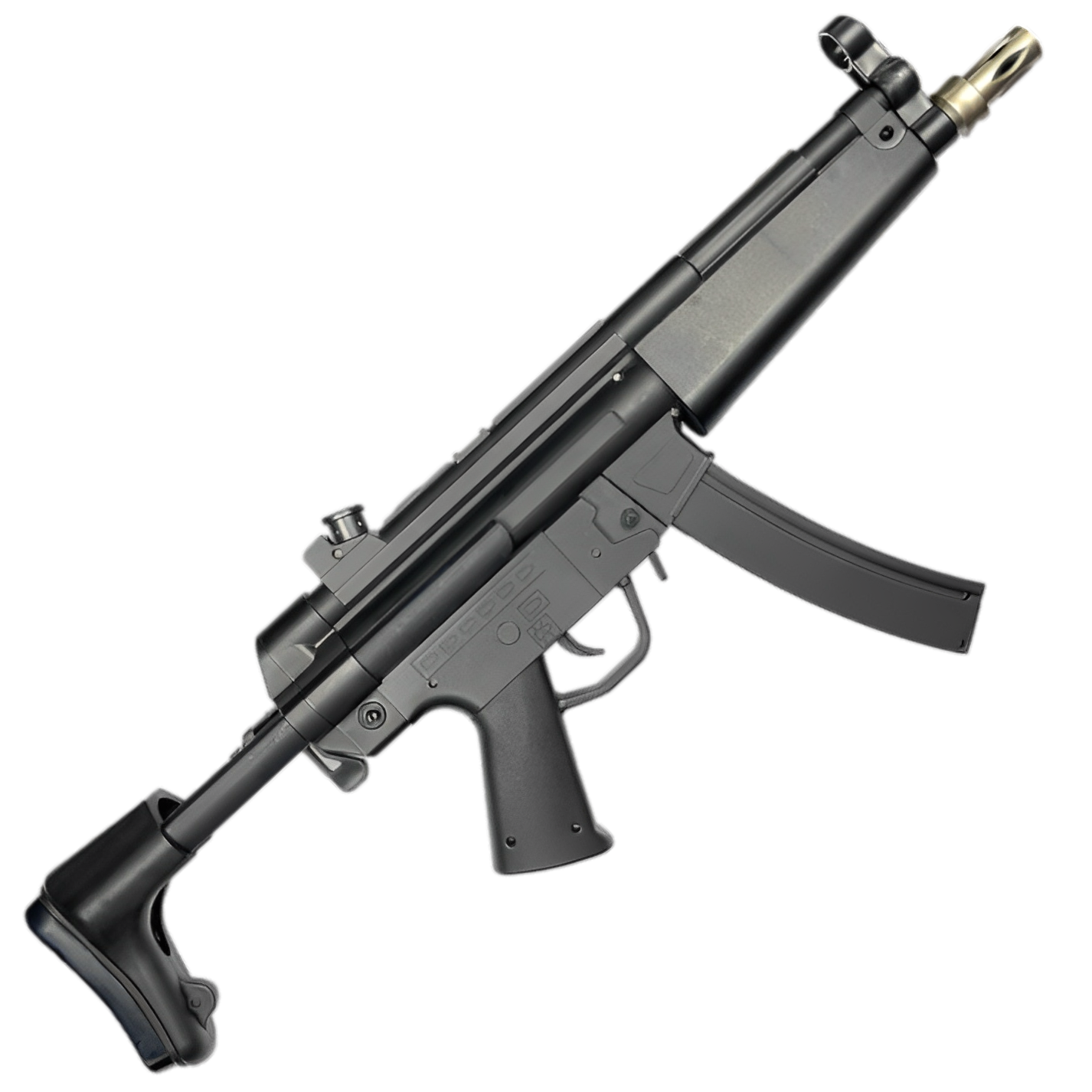 Black MP5 orby gun with 7.4v rechargeable battery, compact lightweight design, and 250 FPS power.