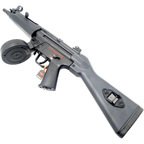 MP5 orby gun in black finish with metal gearbox, rechargeable battery, and starter pack.