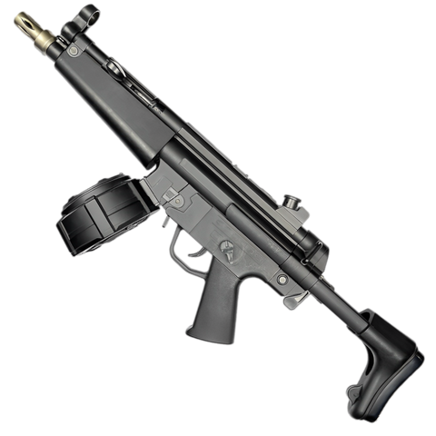 MP5 orby gun featuring realistic design, nylon build, metal components, and adjustable stock.