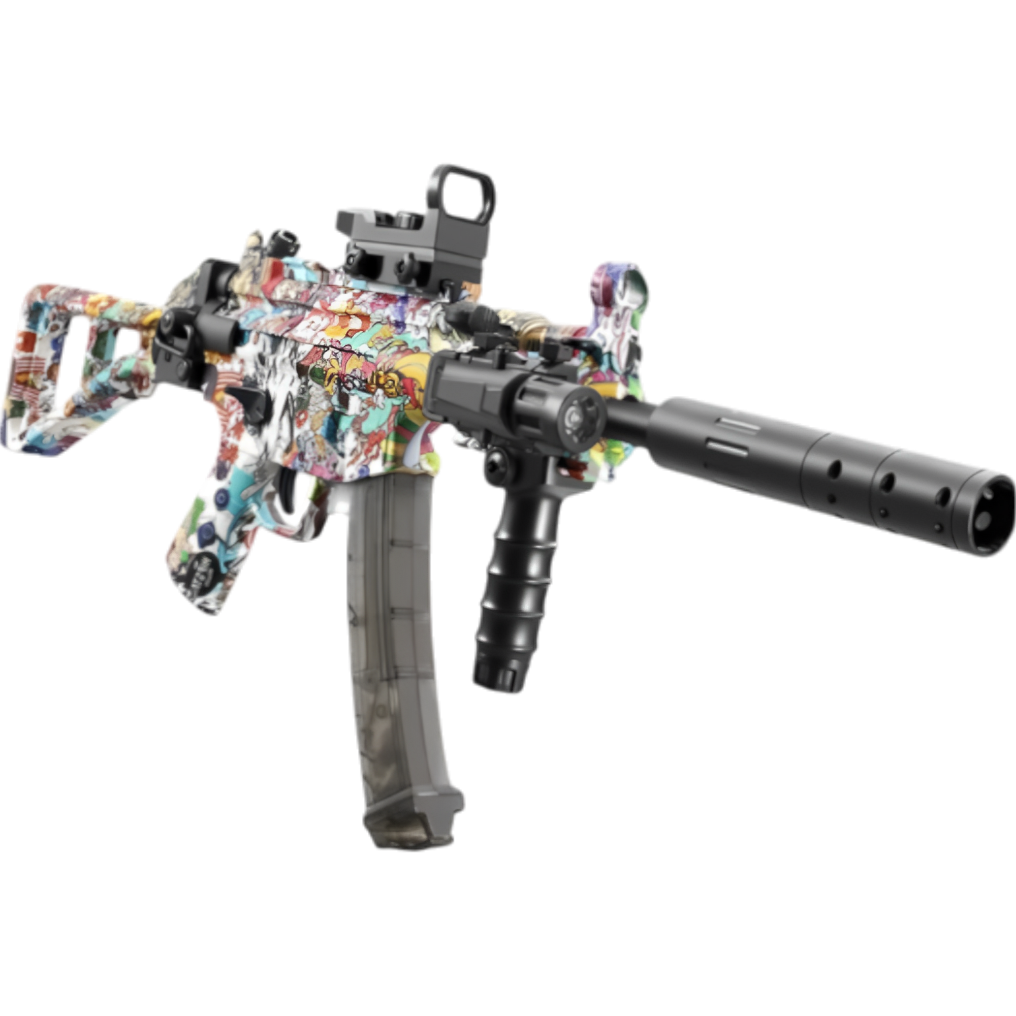 Compact multicolor MP5K gel blaster by XYL with high-capacity magazine and durable construction.