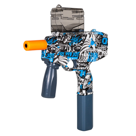 MP9 SMG blue gel blaster with ABS body, continuous firing, and safety glasses included.