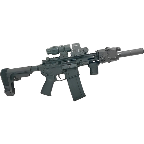 SLR 3 black gel blaster with Safe/Semi/Full auto modes, tactical silencer, and accessories.