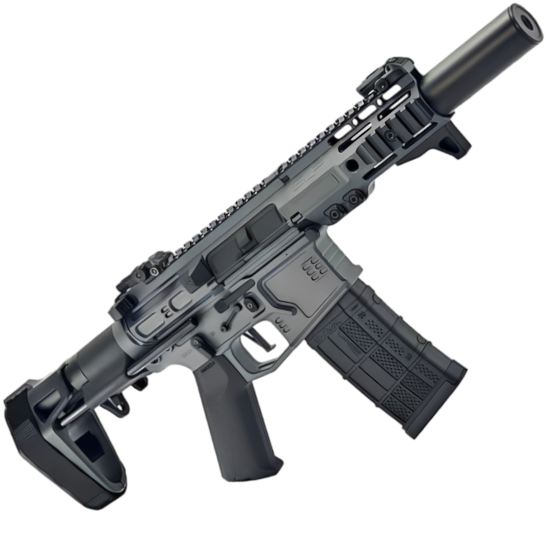 SLR 4 grey gel blaster with metal gears, durable nylon construction, and 260 FPS firepower.