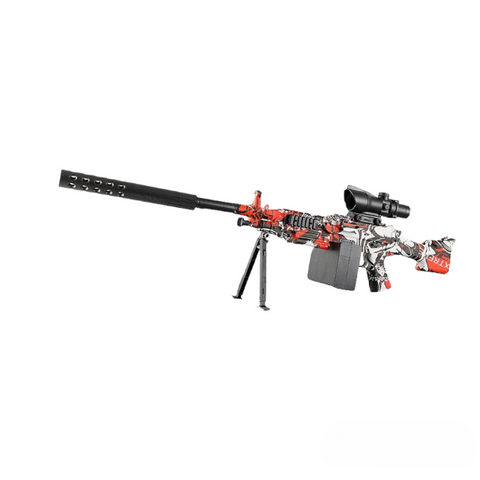 Red manual submachine gel blaster with plastic body, delivering 150-200 FPS for precision battles.